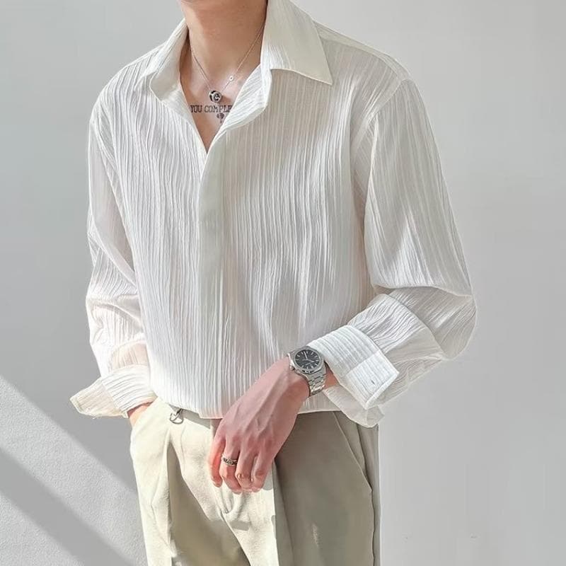 Men's Clothing loose casual long sleeved shirt trendy and handsome striped non iron shirt