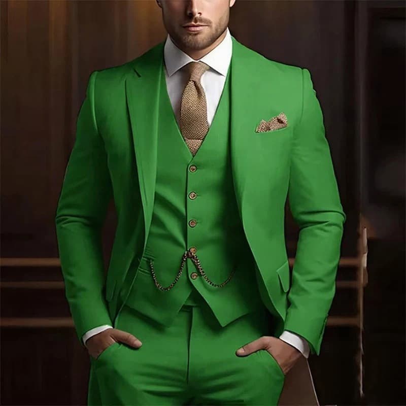 Ensemble de costume 3 pièces premium pour homme - Coupe slim, blazer de mariage et de cérémonie avec gilet et pantalon