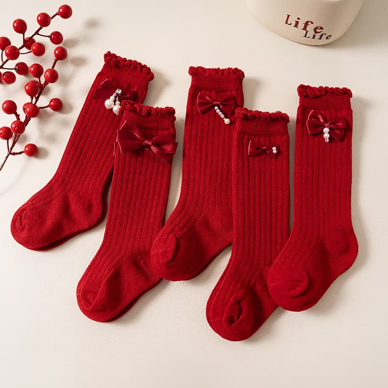 Mother & Kids Children's socks autumn and winter style long socks girls baby socks cotton calf socks princess style cute bow