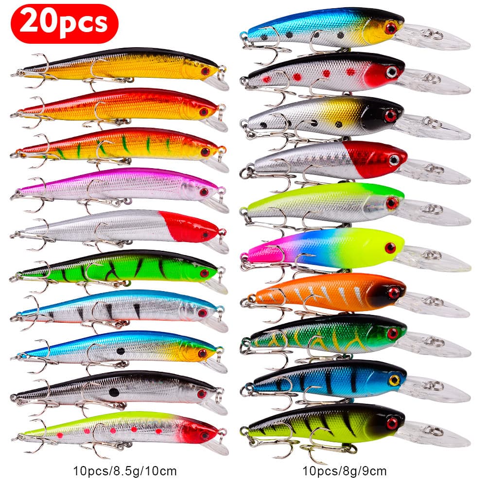 Minnow Set Lure Selection 20 Mixed Colors 66.6cm Inch 2 Weight Fishing Gear Bait DWS251