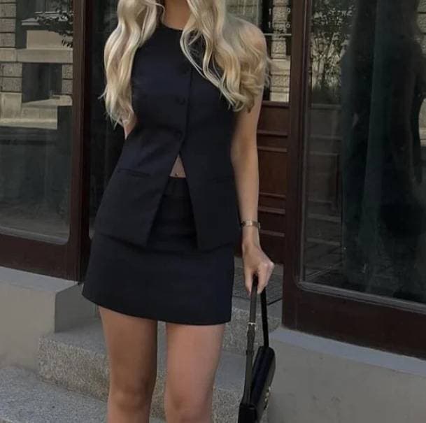 Women's Clothing square collar sleeveless vest high waist straight trousers commuter suit female
