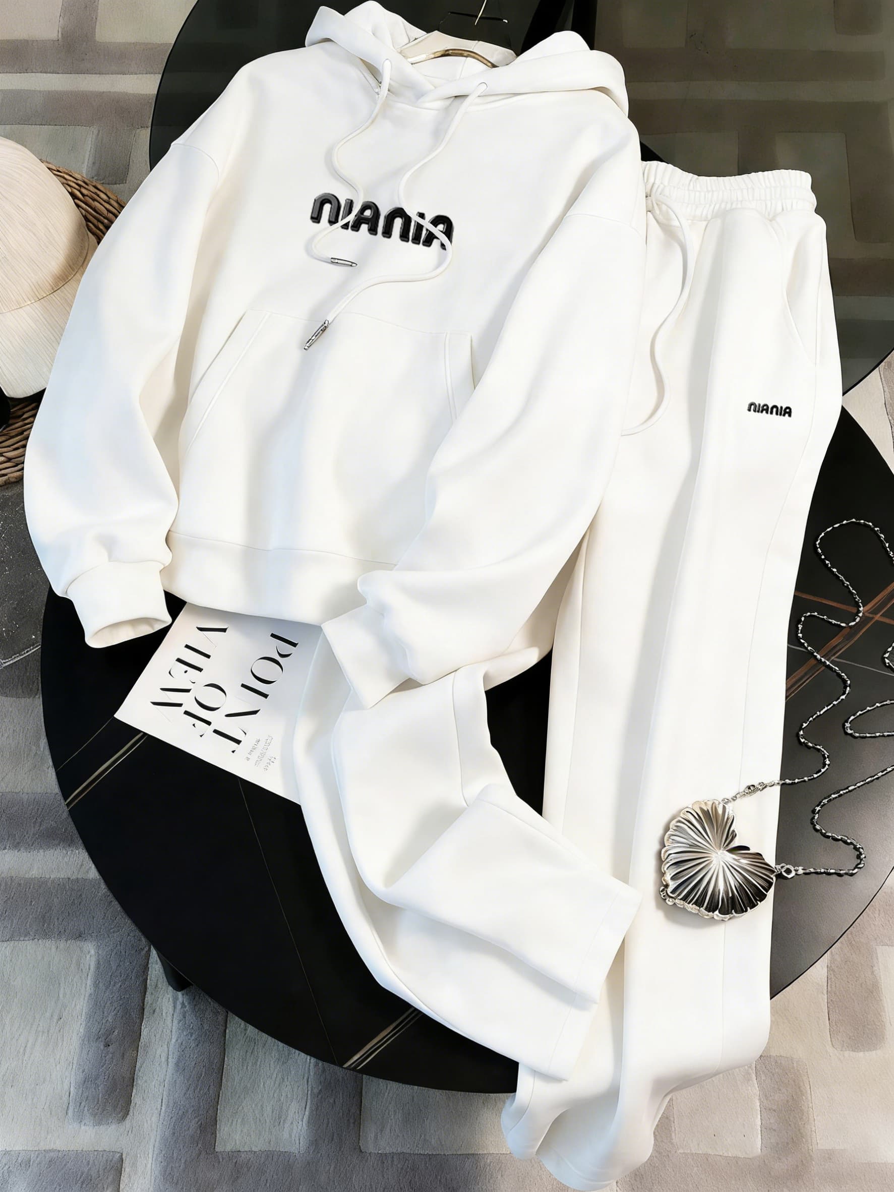 ​​Unisex Premium Grey Tracksuit - Oversized Fleece Hoodie & Printed Joggers For Ultimate Comfort​​-6