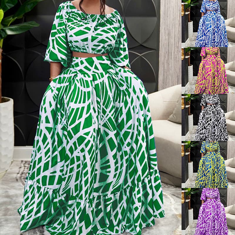 Women's plus-size temperament elegant printed skirt fashion set
