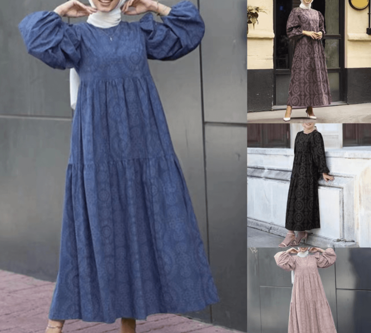 Women Printed pattern round neck pullover loose casual dress