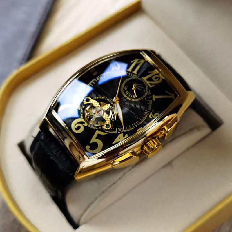 2021 New Men's Mechanical Watch Waterproof Barrel Hollow Belt Men's Watch Personalized Social Guy Watch Men's Watch