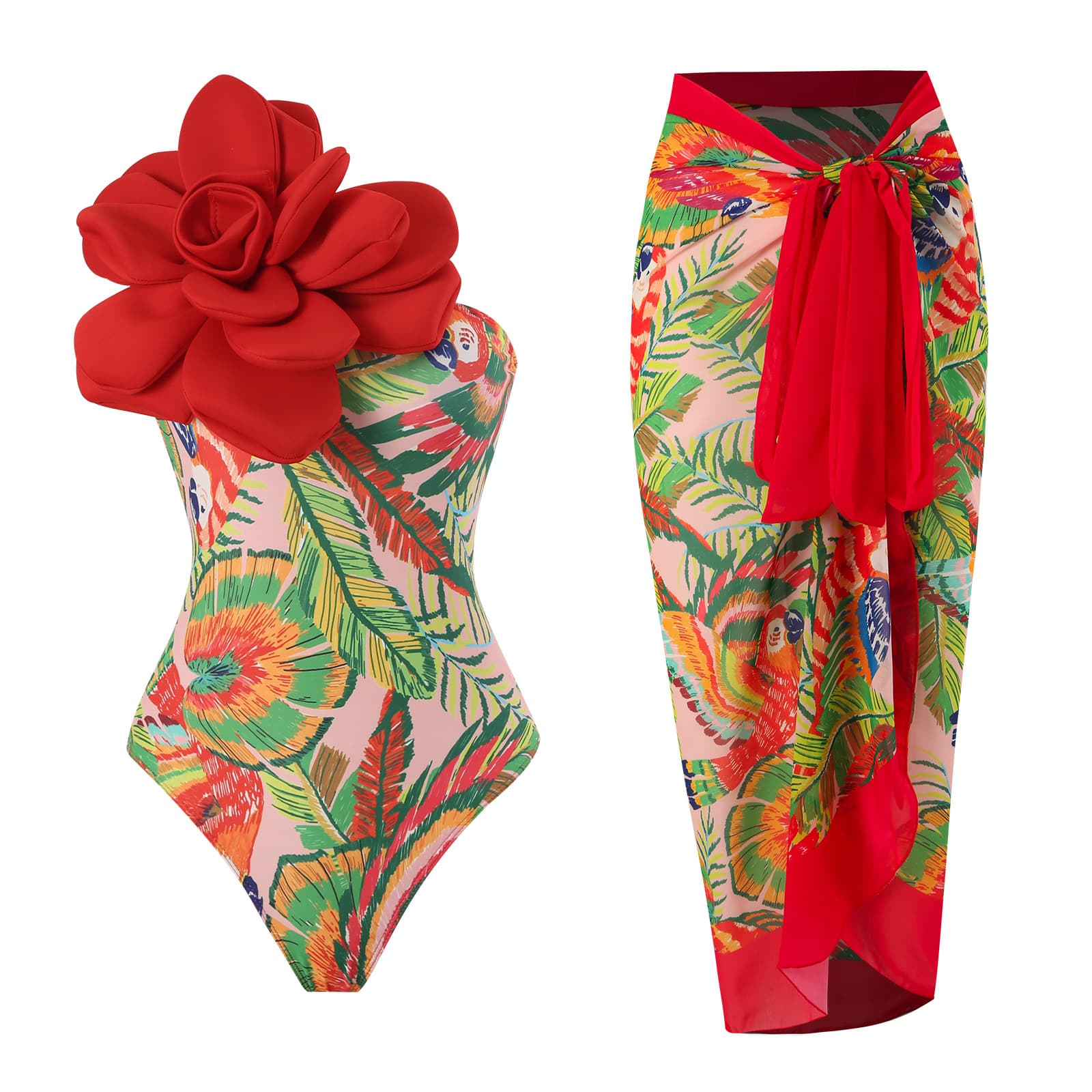 Women’s Clothing new one piece swimsuit for women, slimming large flower tight chiffon skirt suit swimsuit