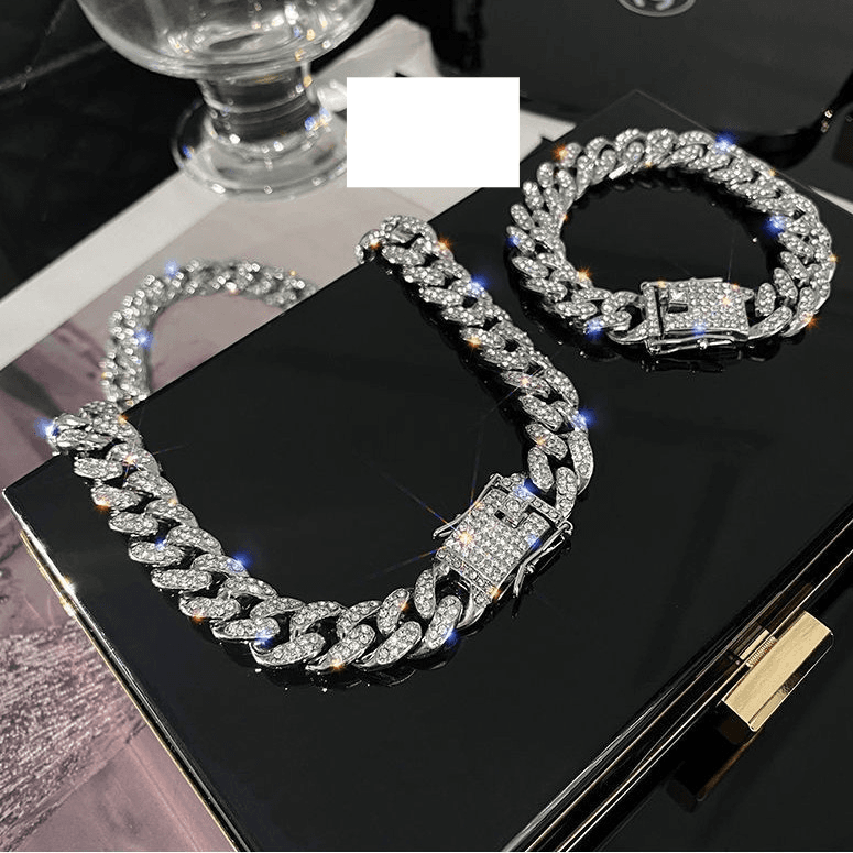 Unisex Full diamond hip hop Cuban chain diamond necklace men and women's same style bracelet necklace street jewelry wholesale width