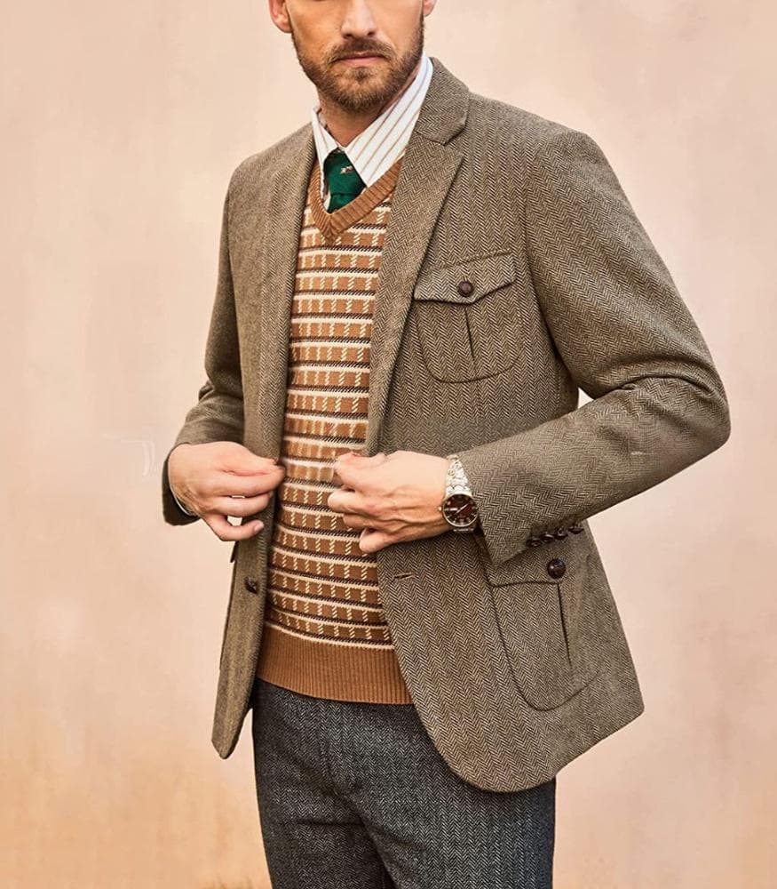 Men's Clothing New Suits British Style Herringbone Suit Jackets Men's Casual Tops Men's Jackets