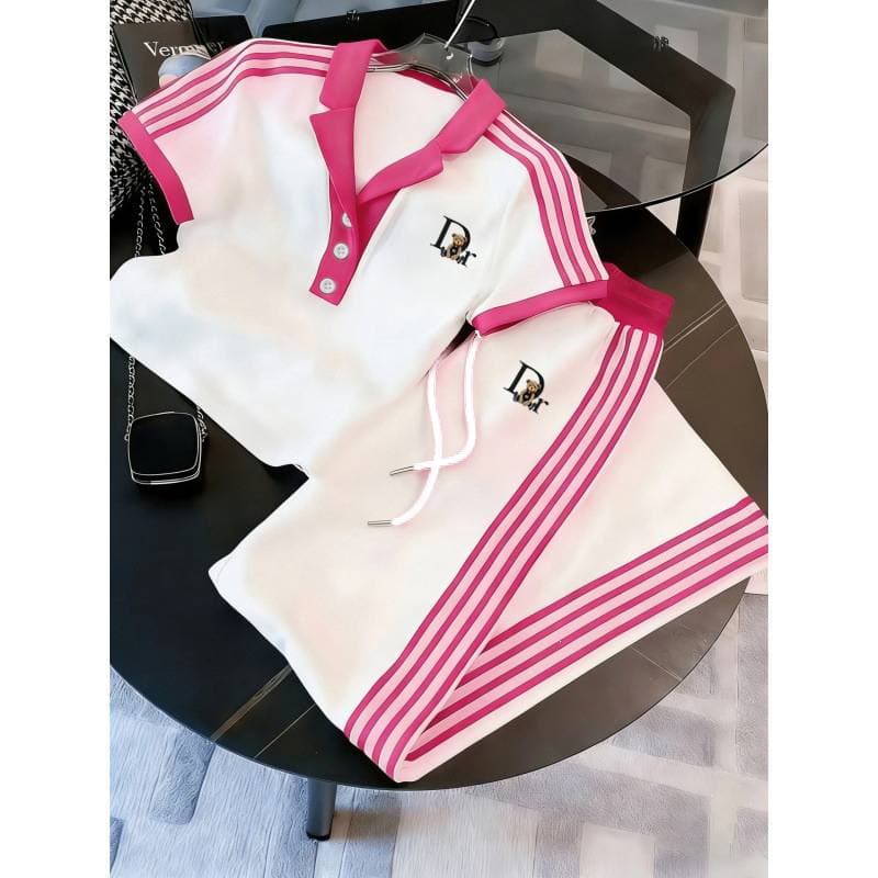 Ensemble décontracté à rayures sport pour femme - Tenue deux pièces décontractée à quatre rayures - 1