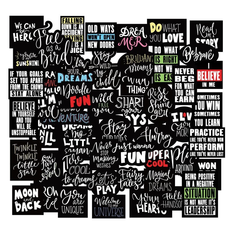 Black And White English 50 Letters Ins Style Notebook Stickers Luggage Mobile Phone Shell Computer Waterproof Decorative Stickers