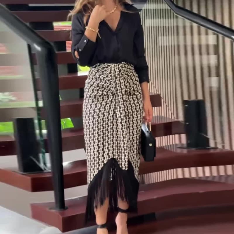 Women's Solid Color Temperament Shirt Tops High Waist Skirt Two-piece Set For Women