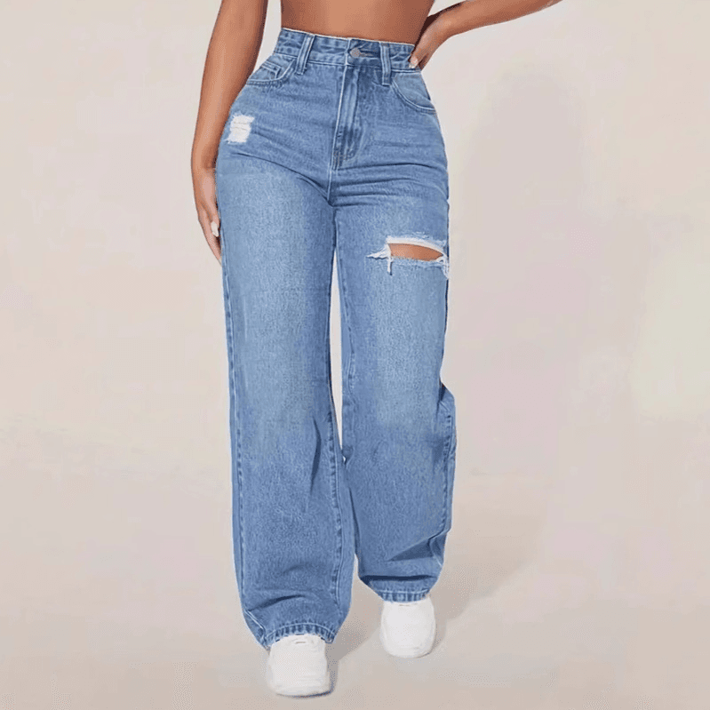 European And American Women's Washed Denim Pants With Holes