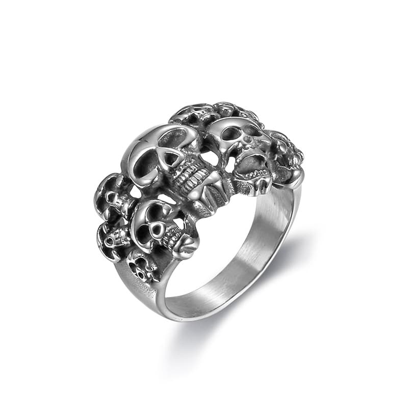 Titanium steel men's multiple skull rings stainless steel motorcycle skull ring retro rings