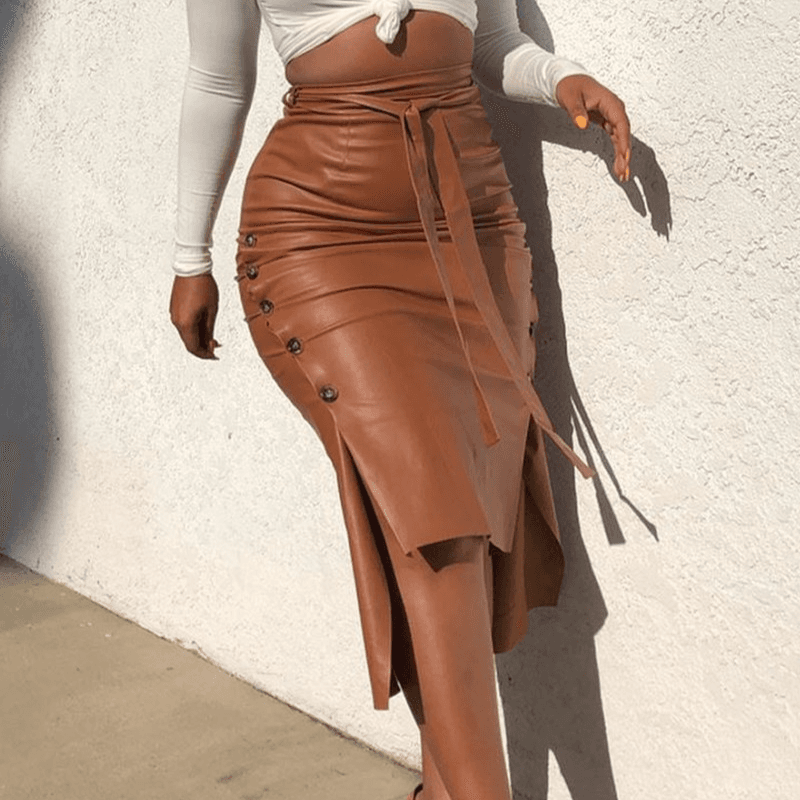 Women's Clothing Leather Skirt Slim Mid Length Hip Cover Skirt PU Skirt Short Skirt