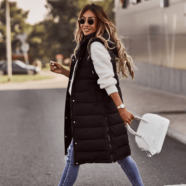 Women's Hooded single-breasted mid-length vest and cotton jacket