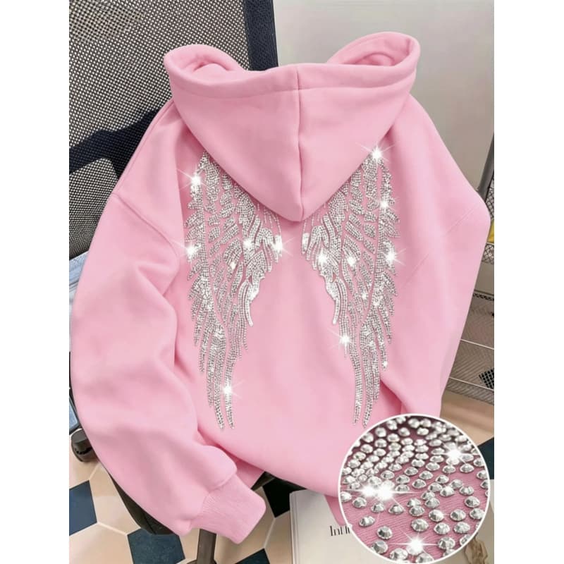 Sweat à capuche à manches longues avec ailes en strass pour hommes et femmes
