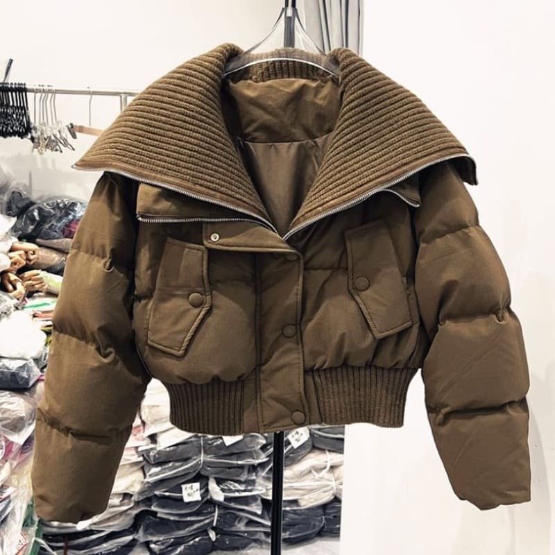 Women's Clothing new cotton jacket for women short style high waist large lapel fashionable high end pure color versatile winter warm coat