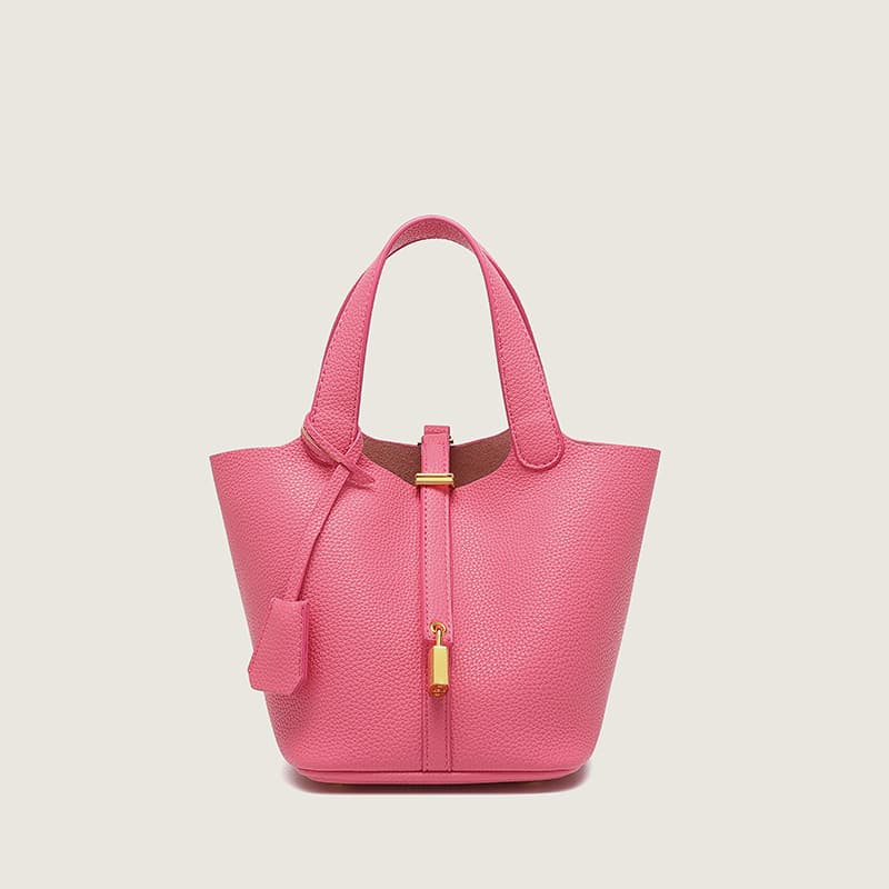 2024 New Vegetable Basket Wind Soft Skin Women's Large Capacity Litchi Pattern Water Bucket Bag Handbag