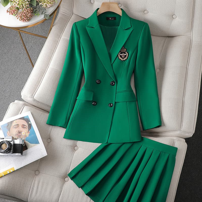 Women's Clothing Green Suit Pleated Skirt Suit Women's Autumn New Autumn Coat Women's Temperament High End Jk Small Suit