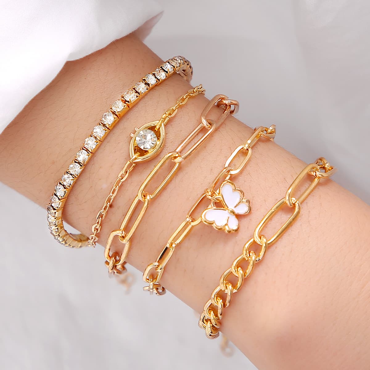 Guoxiu Hot-Selling Punk Style Butterfly Rhinestone Chain Bracelet Women's Hip-Hop Jewelry Five-Piece Set