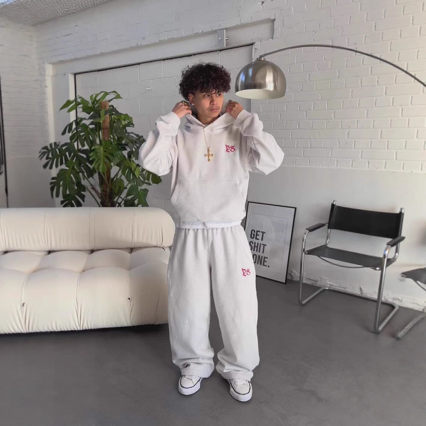 Men's Clothing ​​Unisex Oversized Zip-Up Shirt & Jogger Set – Minimalist Streetwear (Light Grey, S-XXXL)​​