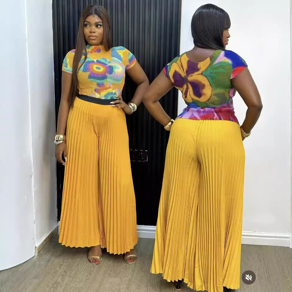Women's Clothing summer African cross border pleated print short sleeved wide leg pants two piece suit