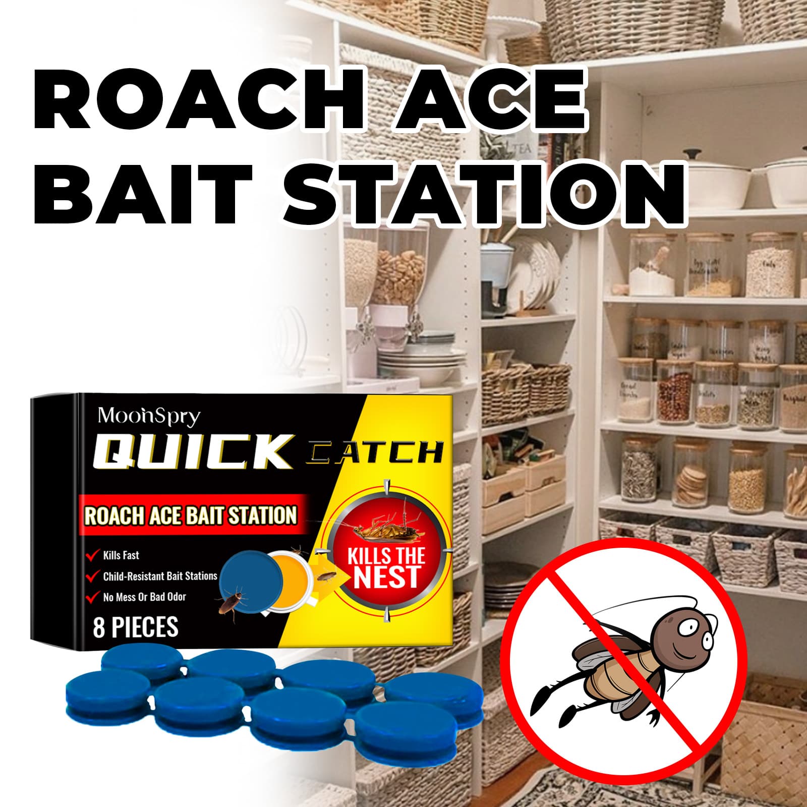 MoonSpry 8pcs/set Roach Ace Bait Station, Insect-Repellent Cockroach Bait Kitchen Home Cockroach Elimination Whole Nest End Cleaner