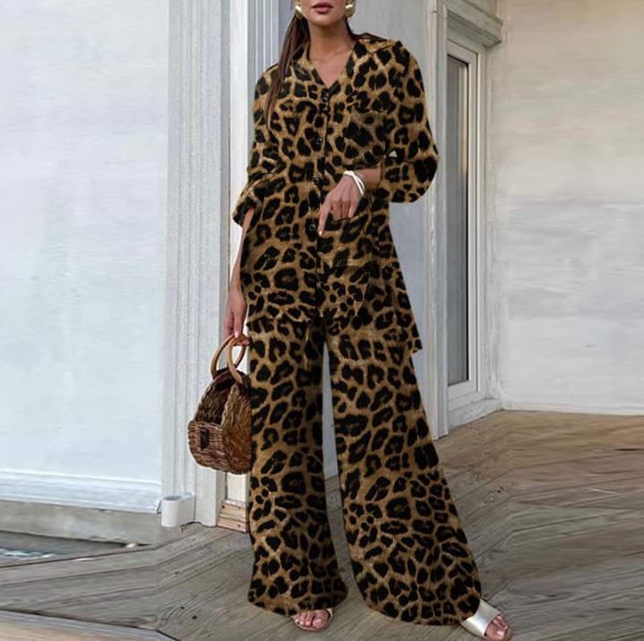 Women's Clothing Autumn Women's Fashion Tops Women's Leopard Print Pants Casual Loose Suit