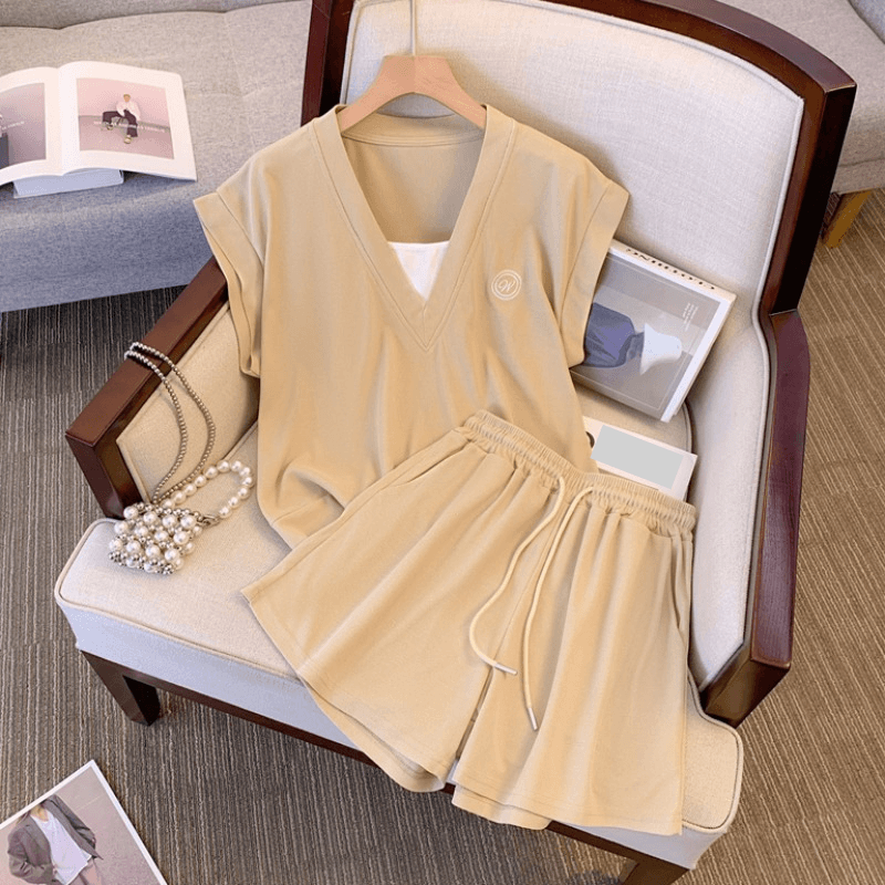 Women's Clothing casual tops and shorts two-piece suits large size fat MM loose slimming meat-covering sports suits for women