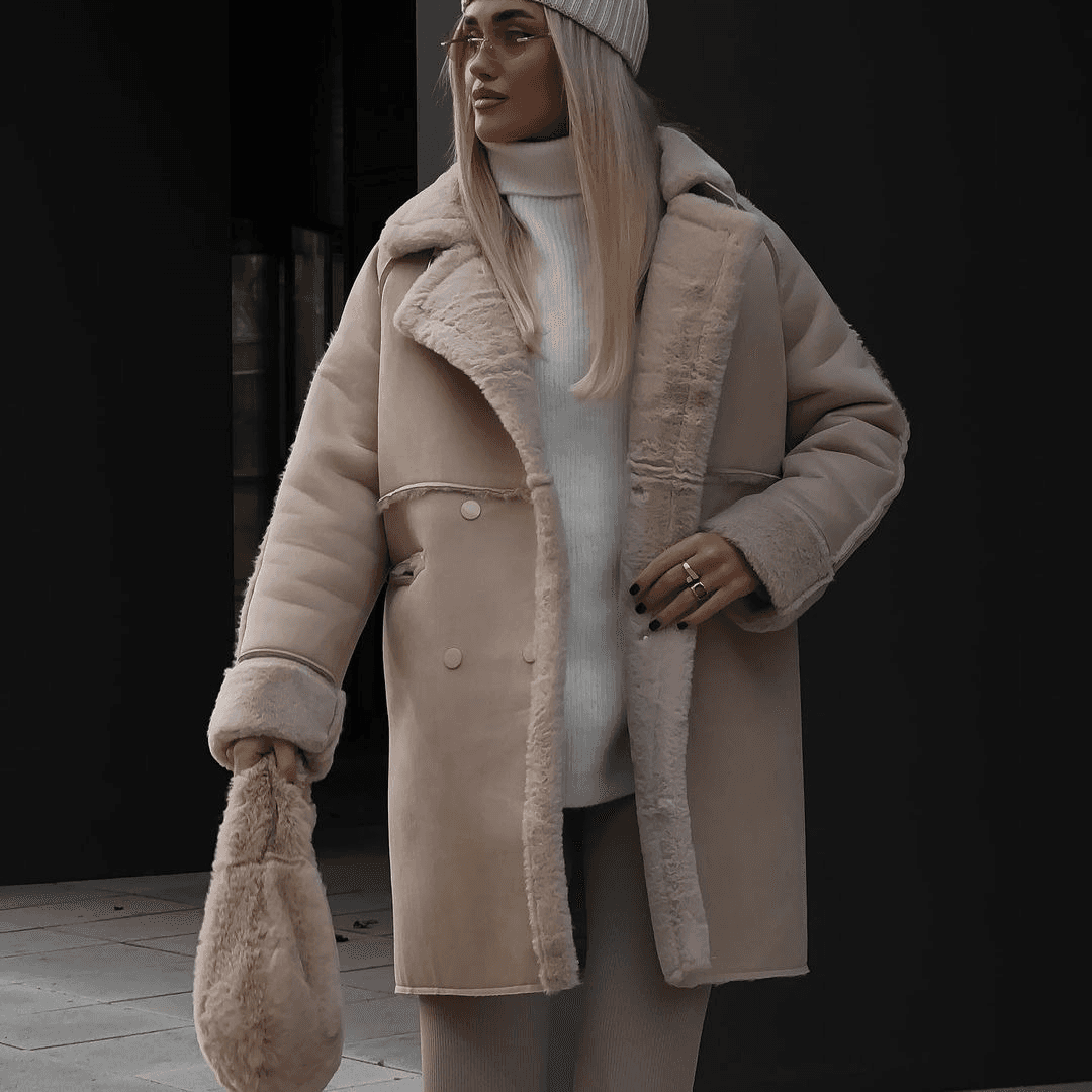Winter Furry Suede Coat Suit Collar Long Cardigan Long Sleeve Plush Jacket
