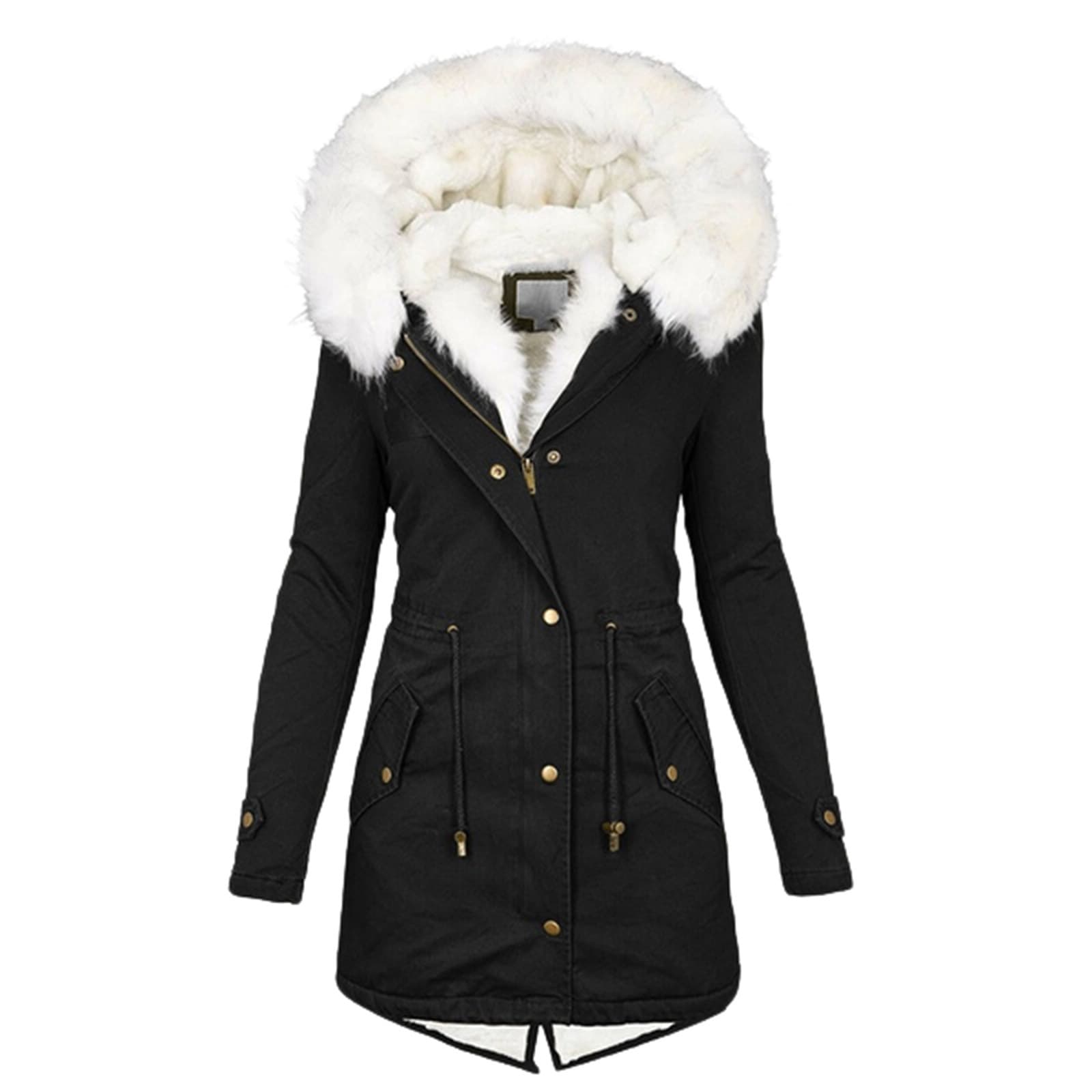 Women's Clothing Women's cotton coats large size cotton coats with hooded fur collar, waist and thickened mid-length