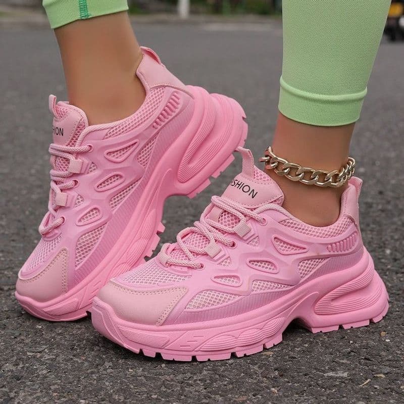 2024 Autumn New Dad Korean Edition Round Head Thick Bottom Increased Casual Lace Sports Women's Shoes Trendy