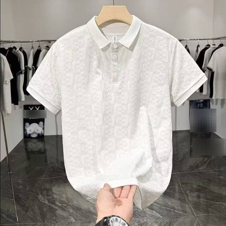 Men's Summer High End Distressed Washed Short Sleeve Polo Shirt Retro Style Heavyweight Lapel T-Shirt Cool And Rebellious Look