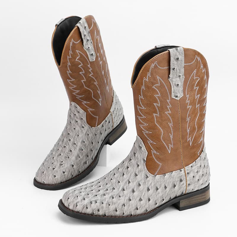 Men's Cowboy Square Toe Embroidered Motorcycle Boots Work Safety Footwear