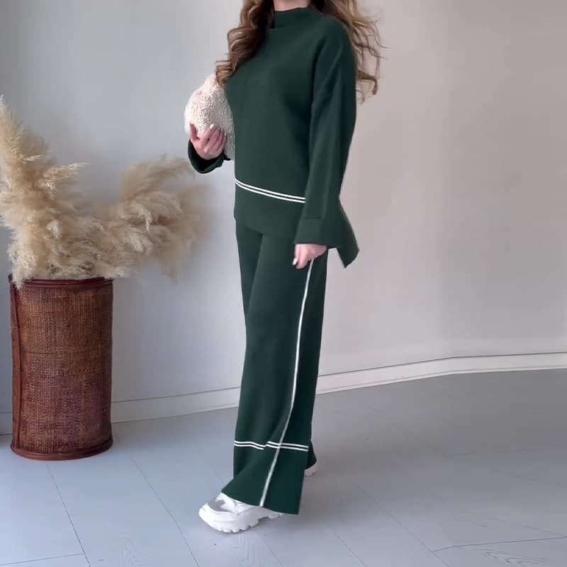 Women's solid color casual tops, loose and comfortable design, slightly flared trousers suit for women