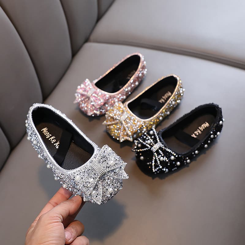 2025 Summer New Bow Ladies Girls Princess Girls Baby Princess Single Shoes Leather Shoes Dance Performance