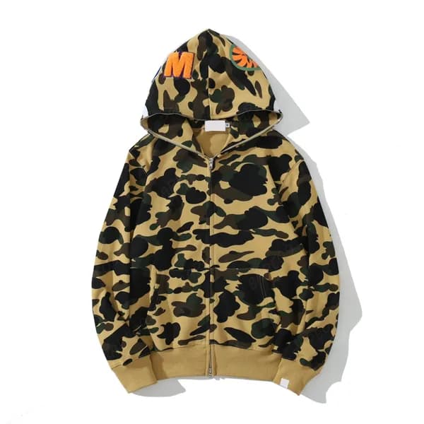 Sweat à capuche de créateur pour homme, fermeture éclair complète, motif requin, pour femme, veste camouflage noire, sweat à capuche bleu, sweat