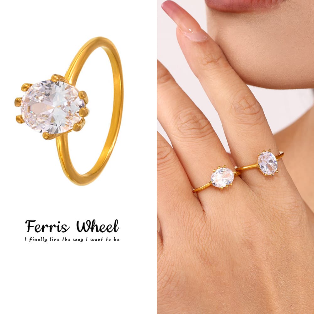 Ferris Wheel High Luxury Oval Zircon Ring For Women INS Style Wedding Fashion Versatile Design Sense Jewelry