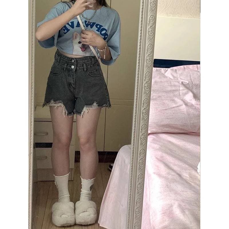Pear-shaped figure high-waisted denim shorts women's new summer plus size fat mm thin a line hot pants