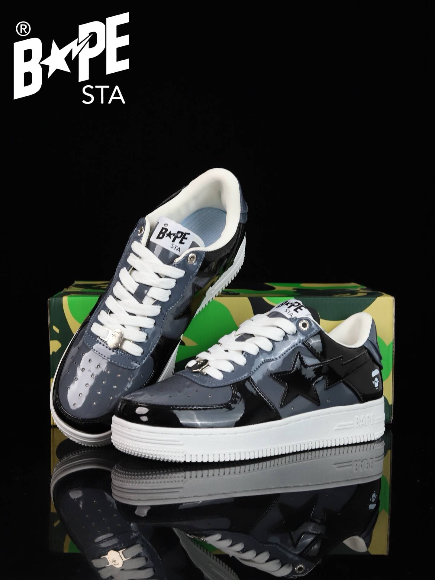 A BATHING-APE Classic Lacquer Leather Splicing Fashion Board Shoes Air Force No.1 Board Shoes Men And Women 22 Color Options
