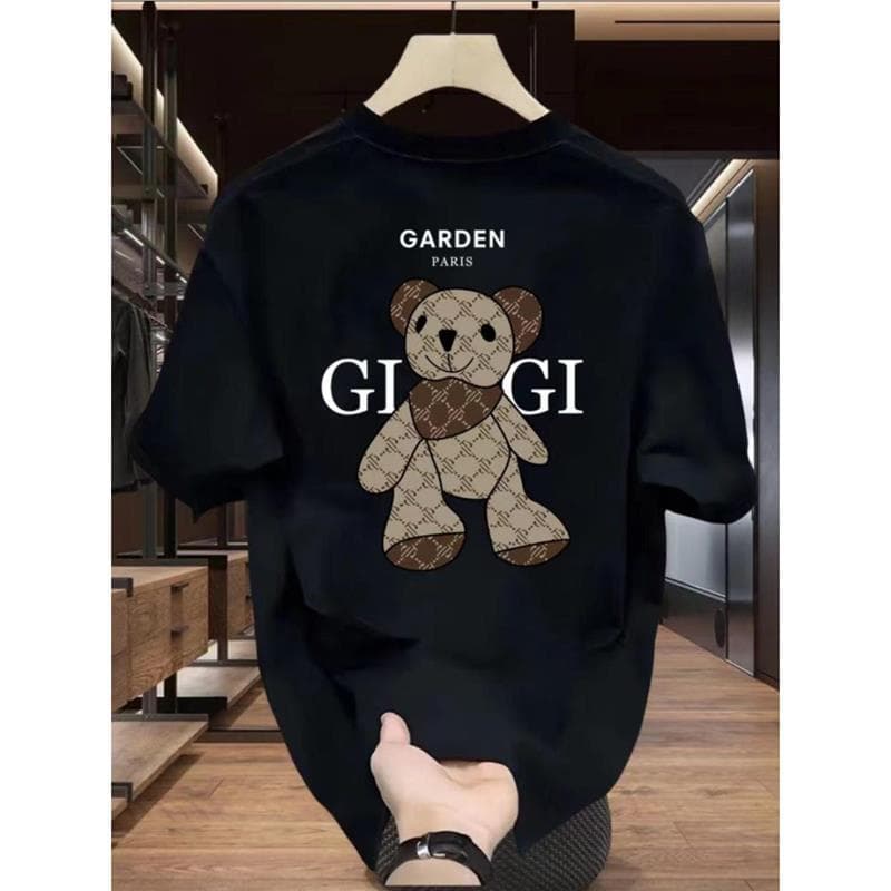 GIGI Bear Men's Pure Cotton T-Shirt Short Sleeve Minimalist Design Printed Pattern Round Neck Fashionable Trendy New Item