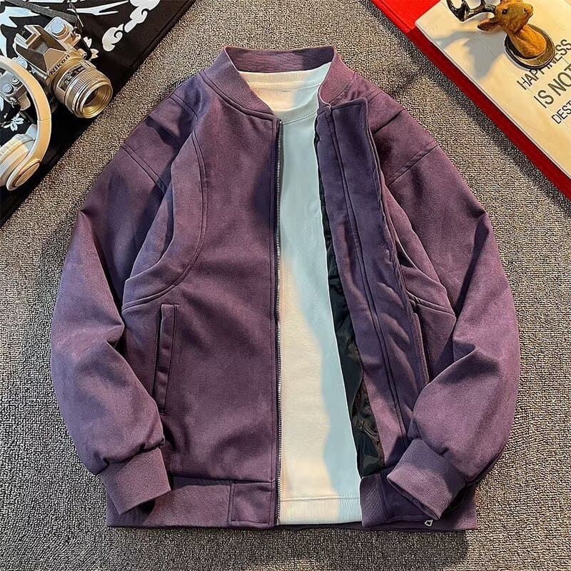 Men's Clothing retro fashion purple baseball jacket for men and women vintage suede jacket flight jacket for men