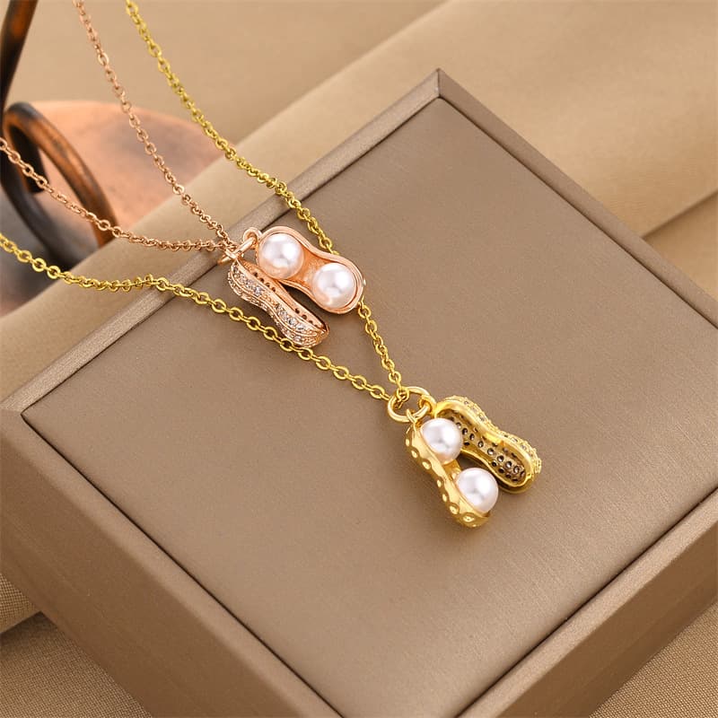 Fashion Korean Women's Natural Freshwater Pearl Necklace Peanut Pendant Clavicle Chain Luxury Party Jewelry