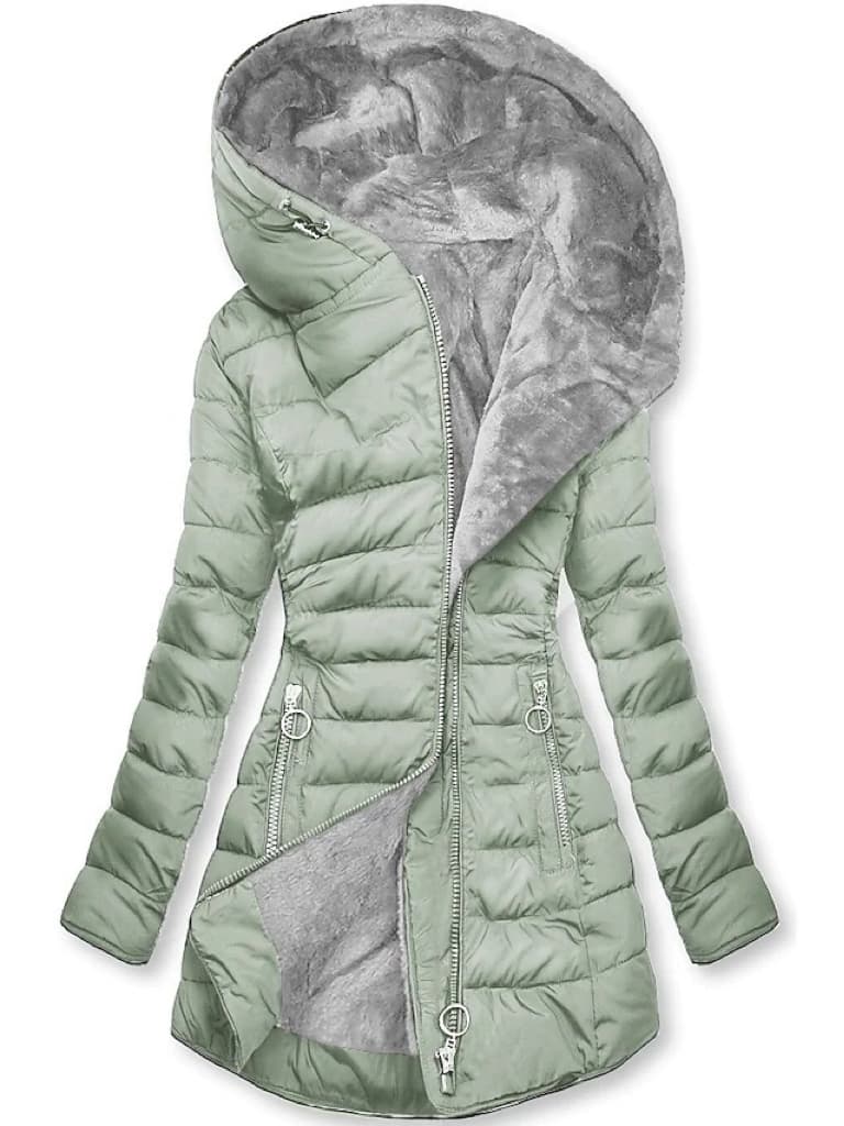 Manteau mi-long en coton à capuche et fermeture éclair diagonale pour femme, vêtement tendance