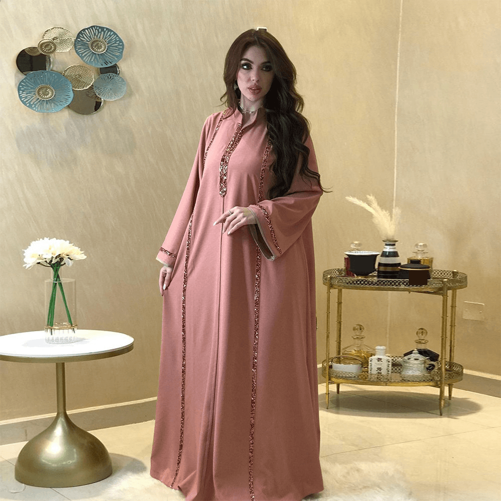 Women's Clothing Jalabiya Foreign Trade Diamond Ribbon Loose Big Swing Skirt Musilm Robe Female