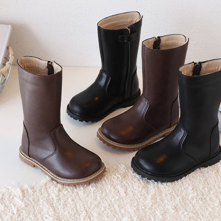 ​​Kids' High-Cut Winter Boots – Vintage Long Boots With Faux Fur Lining (Unisex, Slip-Resistant, Adjustable Strap For 4-12 Years)​​