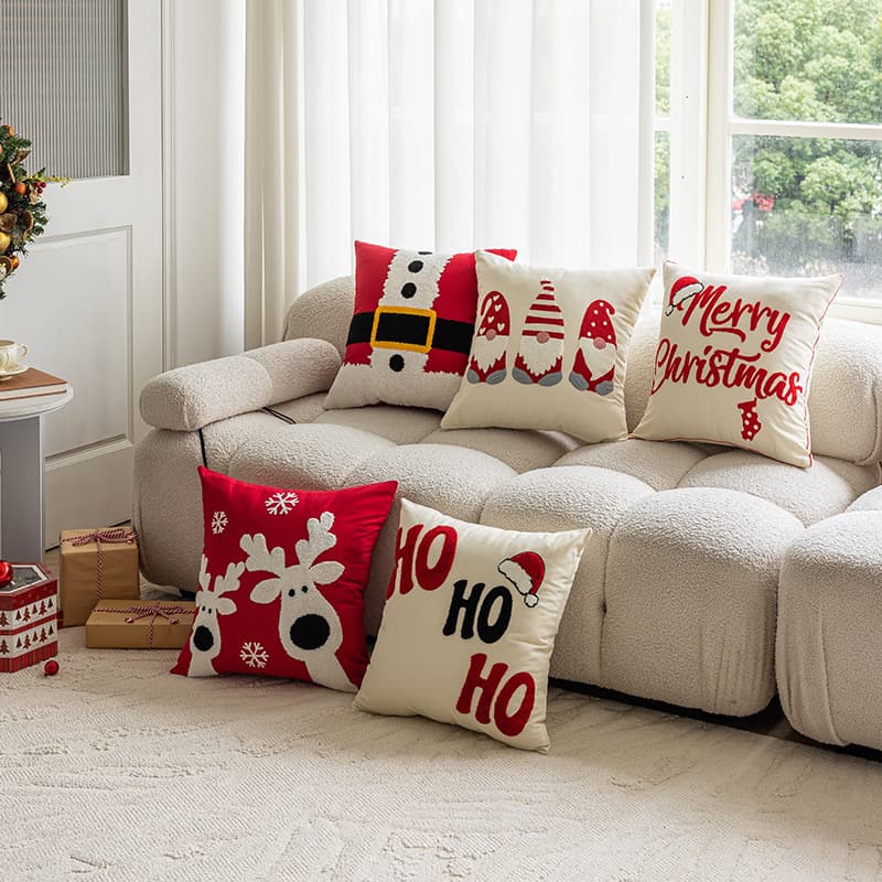 Christmas Themed Embroidered Throw Pillow Cover - Holiday Home Decor For Sofa, Couch, Bed