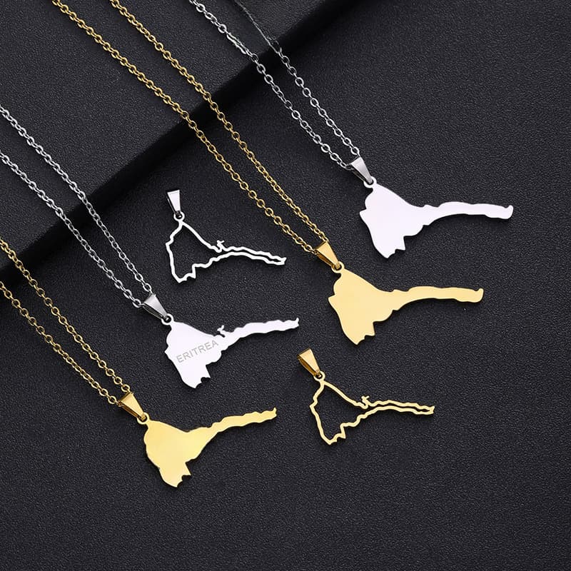 African map of Eritrea stainless steel necklace geometric letter glossy men and women ethnic jewelry