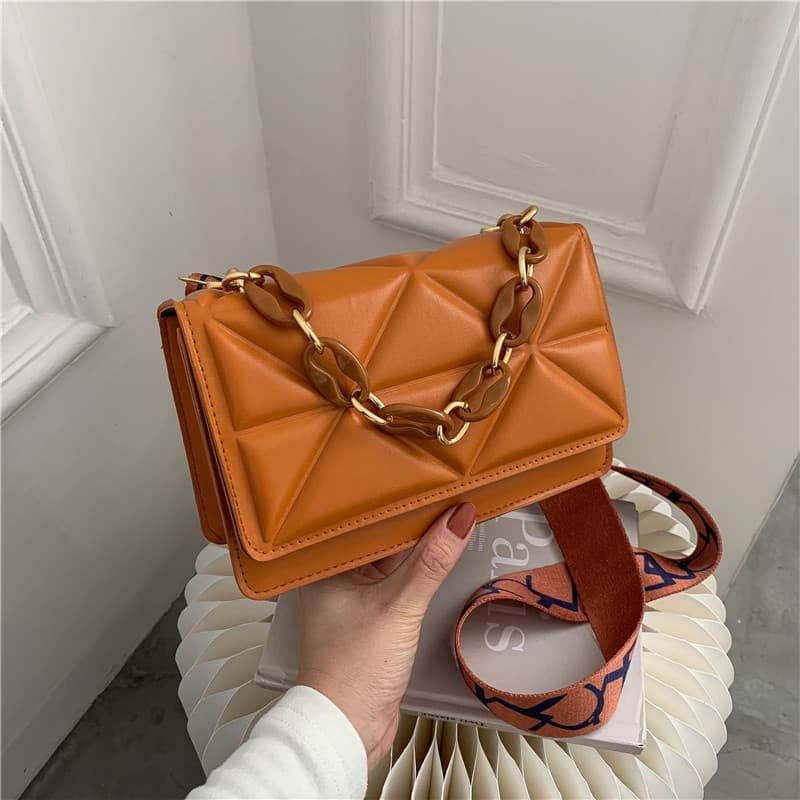 Mini Bag Simple Casual Handbag Fashion New Retro Personality Wide Shoulder Strap Shoulder Bag Stylish Thick Chain Small Bag