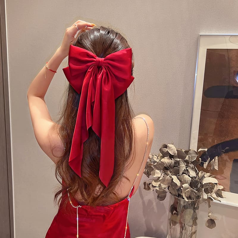 Red Ribbon Bow Hair Clip Women's Premium Hair Clip Super Fairy Headdress Elegant Clip Hair Accessories